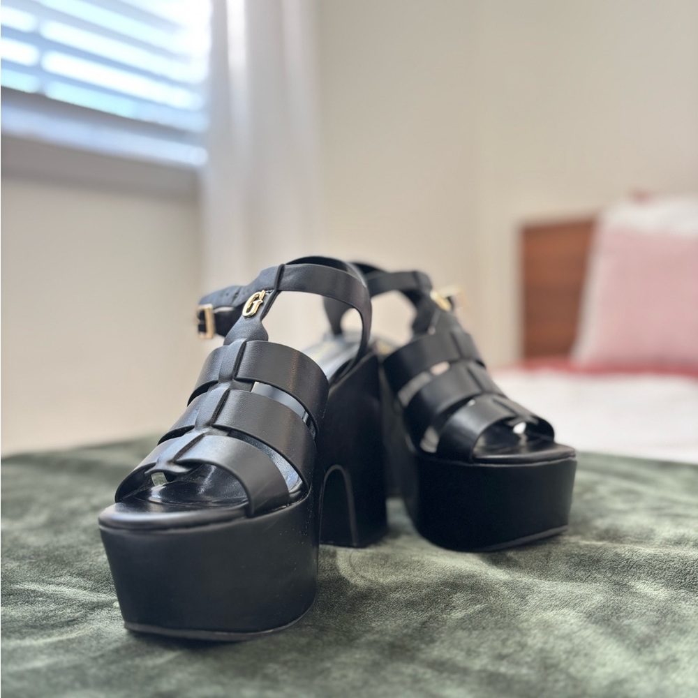Guess Black Platform Strappy Heels